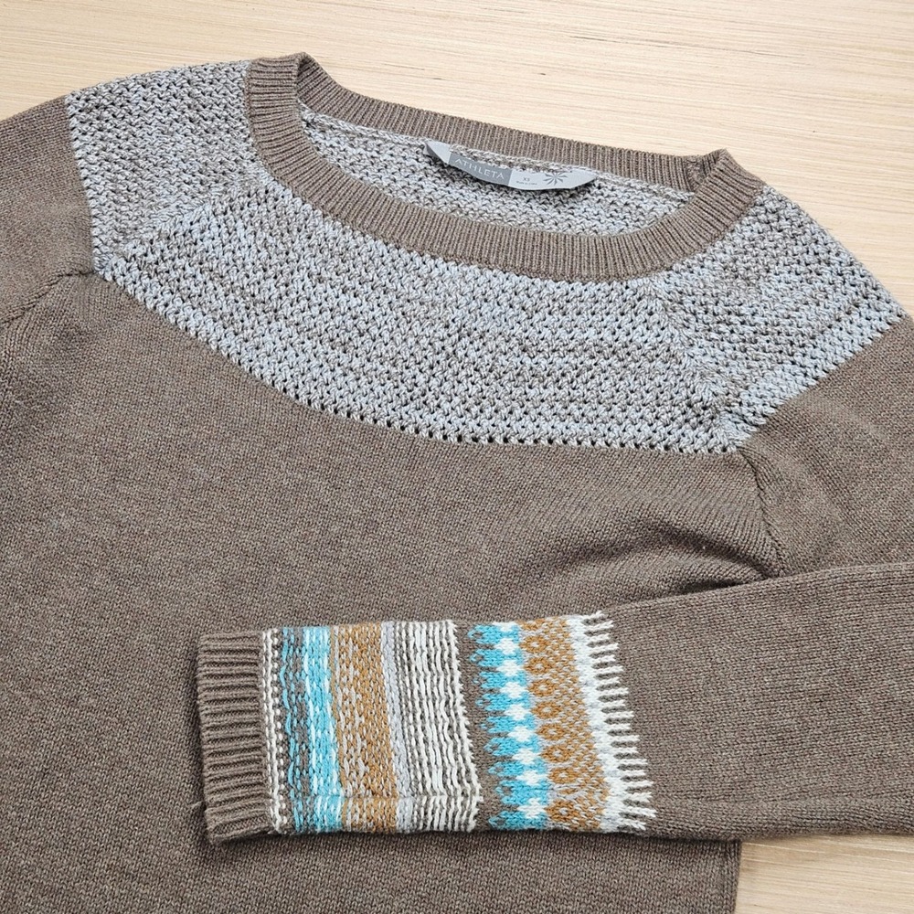 Athleta Fair Isle Knit Sweater Dress Women XS Brown Cashmere Blend 879198